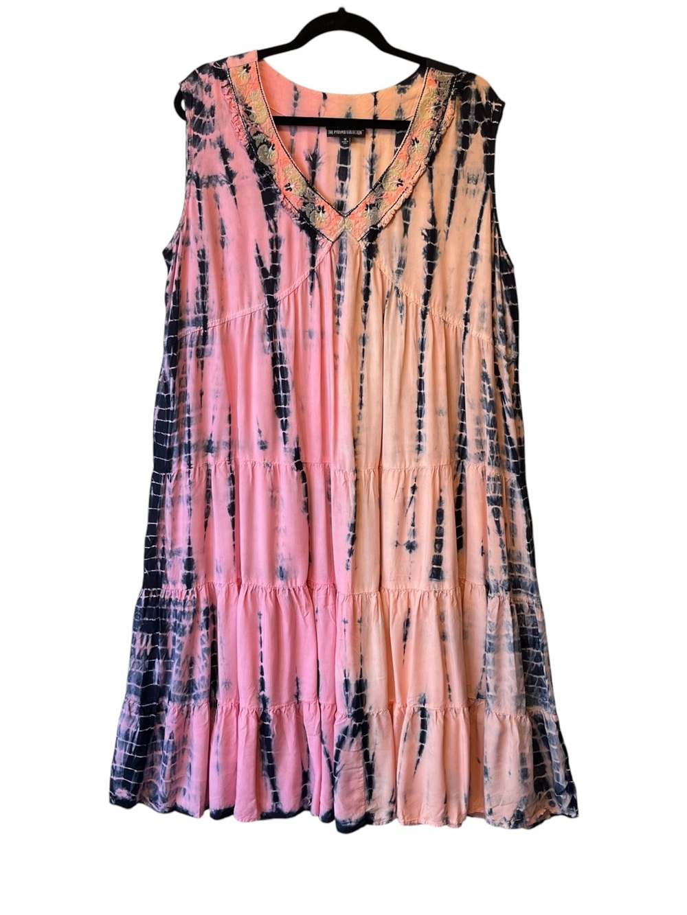 The Pyramid Collection sleeveless swing dress 1X Pink tie dyed V-neck Tiered